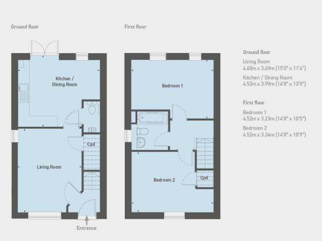 Floor plan, 2 bedroom house  - artist's impression subject to change
